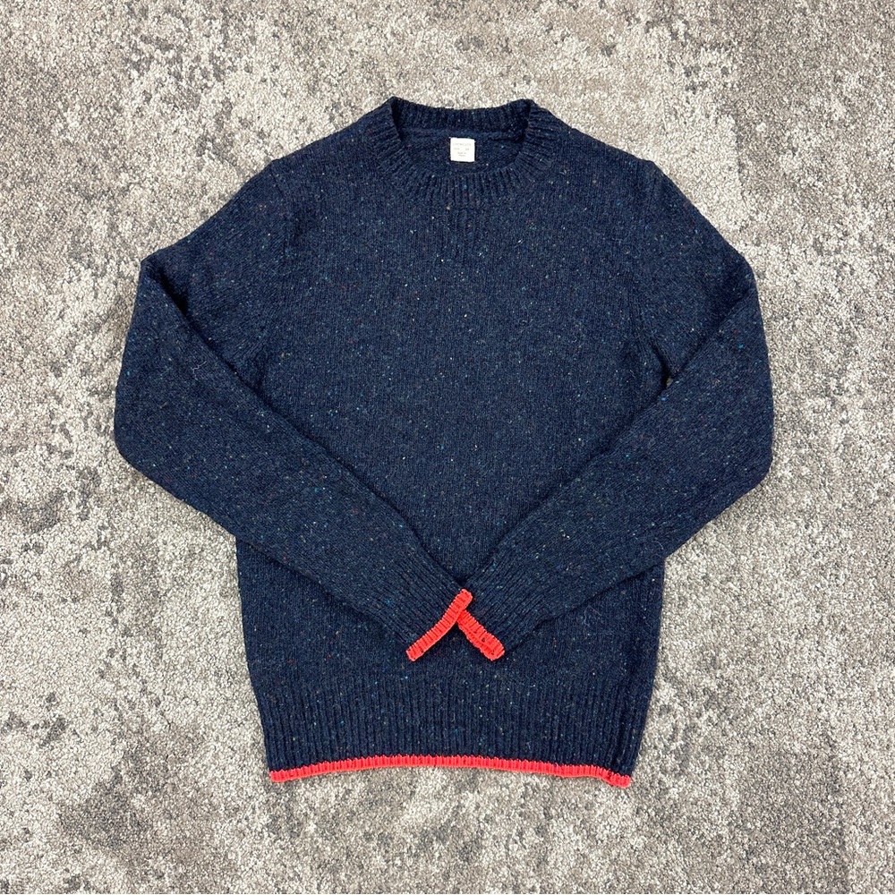 J. Crew Crewcuts Wool Navy Marled Sweater with Orange Trim - XS